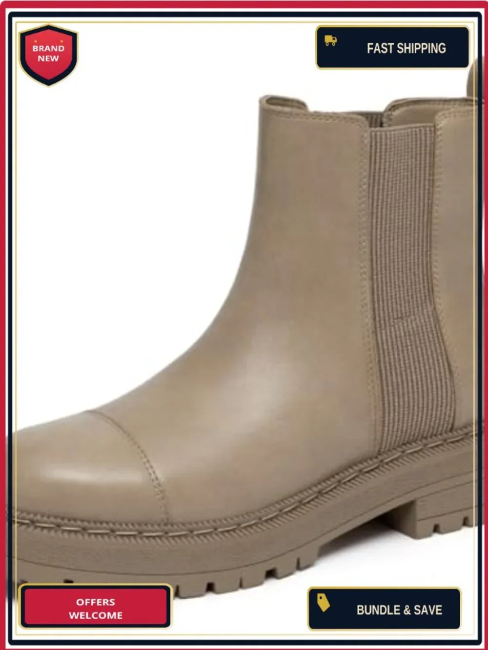 Women's Chunky Heel Chelsea Ankle Booties, Faux Leather, Slip-On